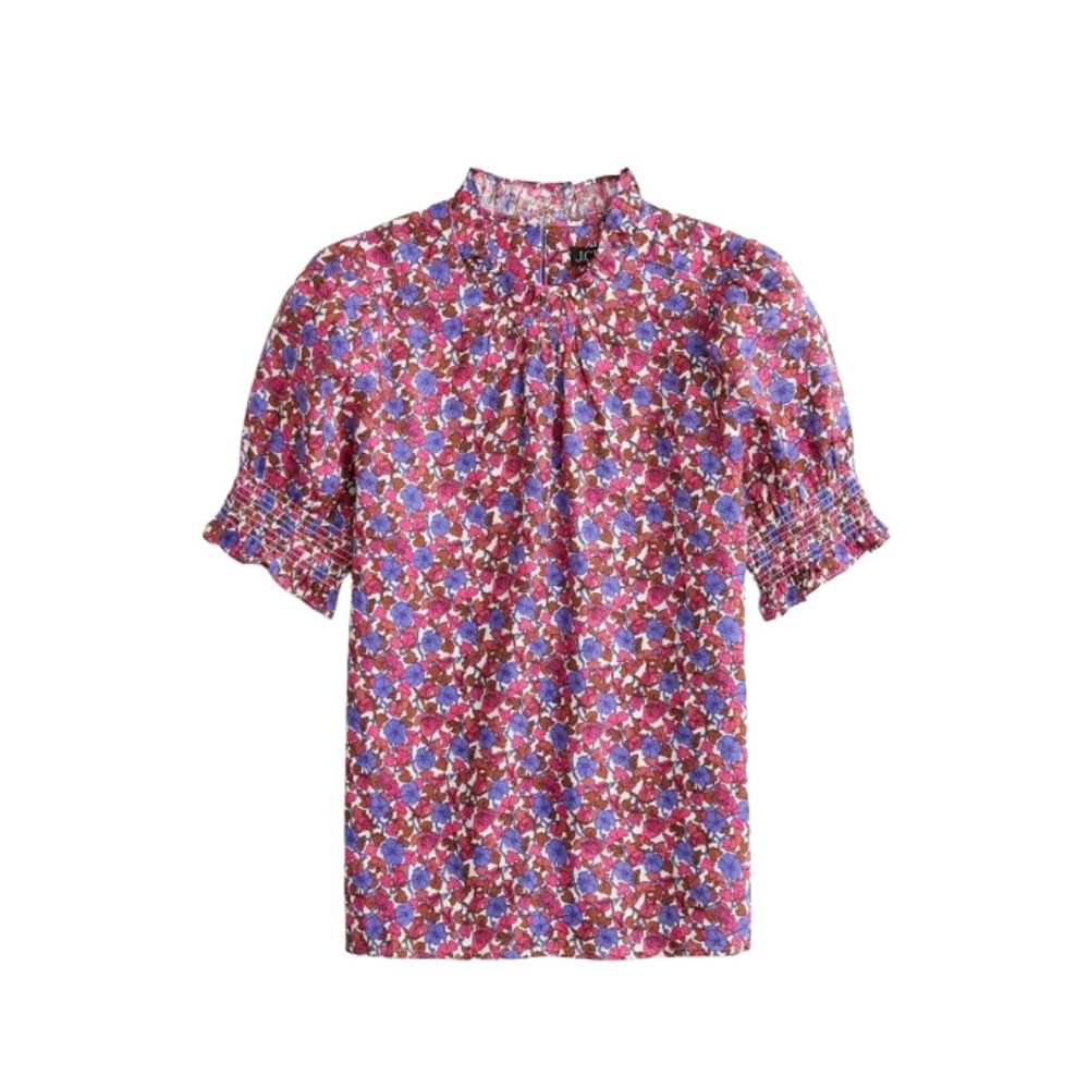 J. Crew Liberty Print Smocked Floral Short Puff Sleeve Top Blouse Small Linen